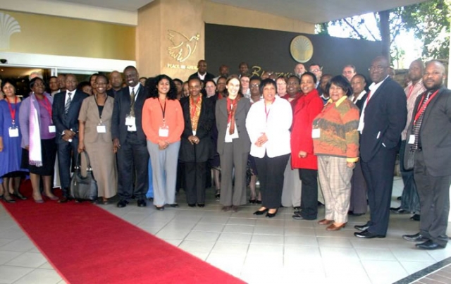 Director General for Health, Ms Precious Mastoso and WHO Representative, Dr Sarah Barber, with the Health Staff that attended the WISN training