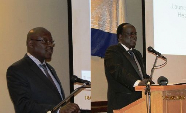 Hon. Minister, Dr Parirenyatwa, and WR Zimbabwe, Dr Okello pre-senting their statements at the launch