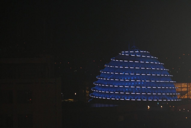 Kigali Convention Center lightened in blue to support the World Diabetes Day