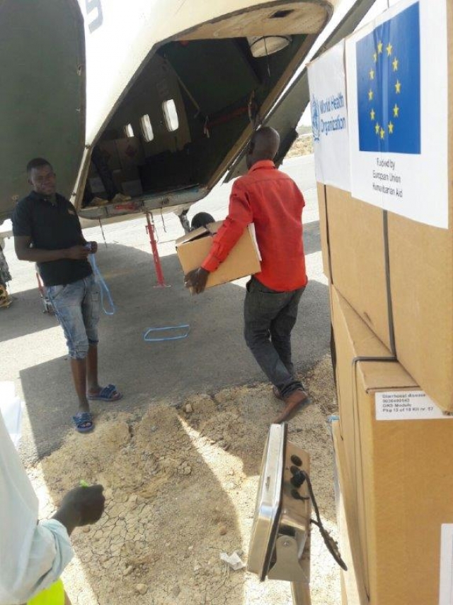 Essential medicines and supplies allocated to Jonglei being loaded onto a cargo plane