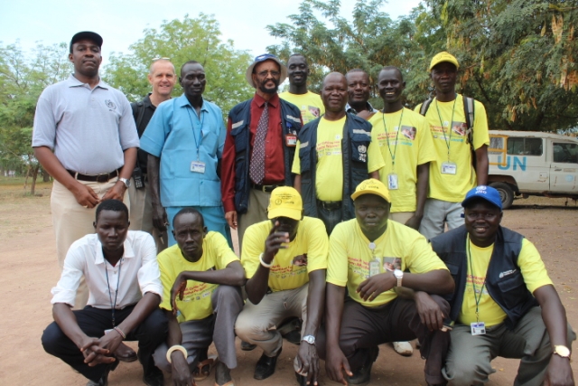 WHO Representative for South Sudan Dr. Abdi Aden with WHO employees in Rumbek