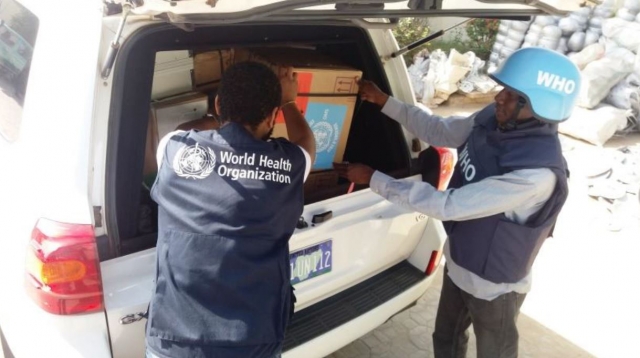 WHO team loads emergency medical supplies destined to internally displaced people’s camp in Damboa Local Government Area, Borno State.