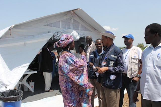 The Minister of Health Dr Riek Gai Kok, Dr Ito Margaret, State Minister of Health and Dr Abdi Aden Mohamed, WHO country Representative inside the cholera treatment centre managed by MSF photo: WHO/P.Ajello