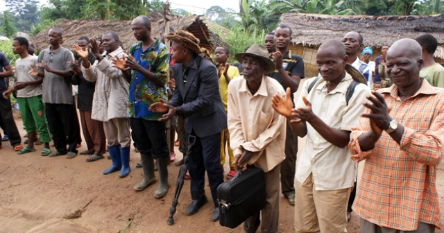 Ebola awareness campaign with community leaders in Djera, Democratic Republic of the Congo, on hand hygiene, safe burials during the Ebola outbreak.
