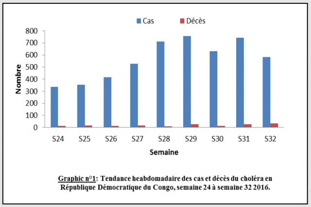 Légère tendance à la baisse notée dans les provinces en épidémie mais la létalité reste élevée. 583 cas incluant 34 décès (létalité : 5,9 %) ont été rapportés dans le pays dans la semaine épidémiologique 32 (S32) contre 748 cas et 32 décès dans la S31. La quasi-totalité des décès de la S32 (32) est rapportée dans les provinces non endémiques. Deux nouvelles aires sanitaires ont été touchées à la semaine 34 dans la zone de santé de Bili dans le Nord Ubangui. De même, trois zones de santé ont rapporté des cas