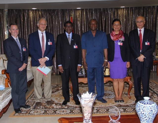 The President of Guinea (third from right) with the WHO Country Representative and experts from CDC and WHO