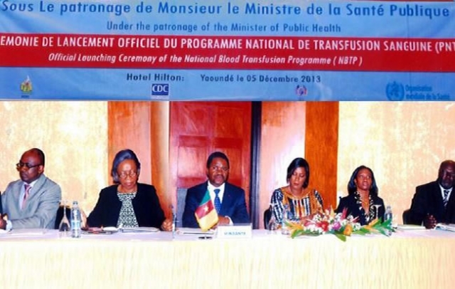 The Minister of Public Health, in the middle; on his right, Professor Sinata Koulla-Shiro, Dr Aristide Ateba Etoundi; on his left, Dr Charlotte Faty Ndiaye, Dr Omotayo Bolu and Mr Ambahe Dieudonné Edang