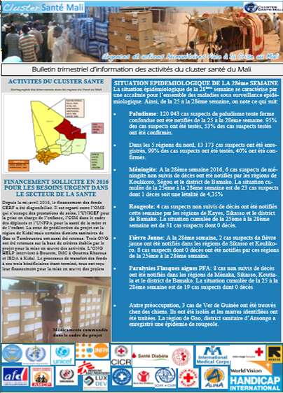 Bulletin trimestriel d’information des activités du cluster santé du Mali. 