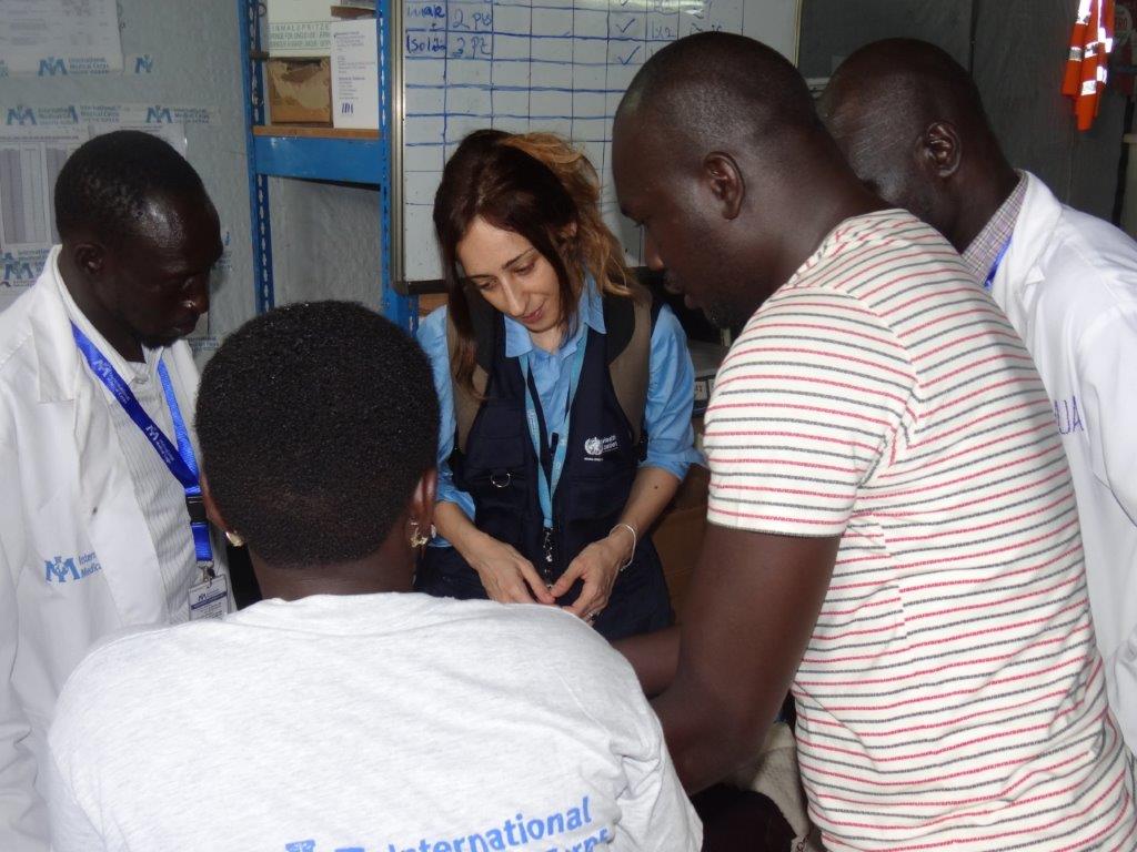 Ms Marina Adrianopoli, Technical Officer for Nutrition, monitoring the utilization of the WHO SAM kits at the IMC clinic in Juba POC