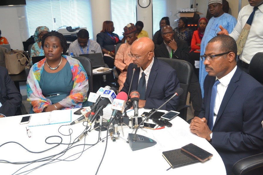 L-R Dr Fiona Braka of WHO, Dr Alemu and Dr Shuib at the Press briefing in Abuja