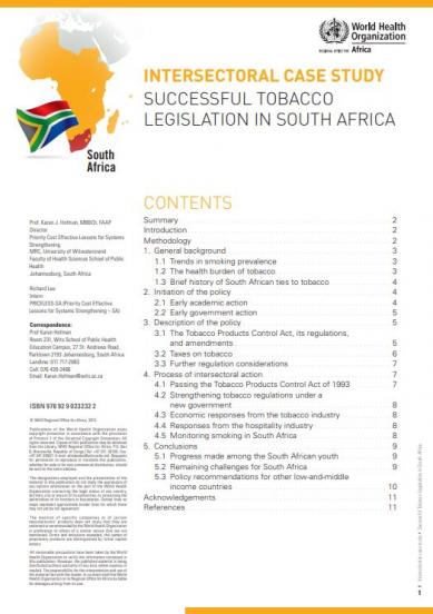Successful tobacco legislation in South Africa
