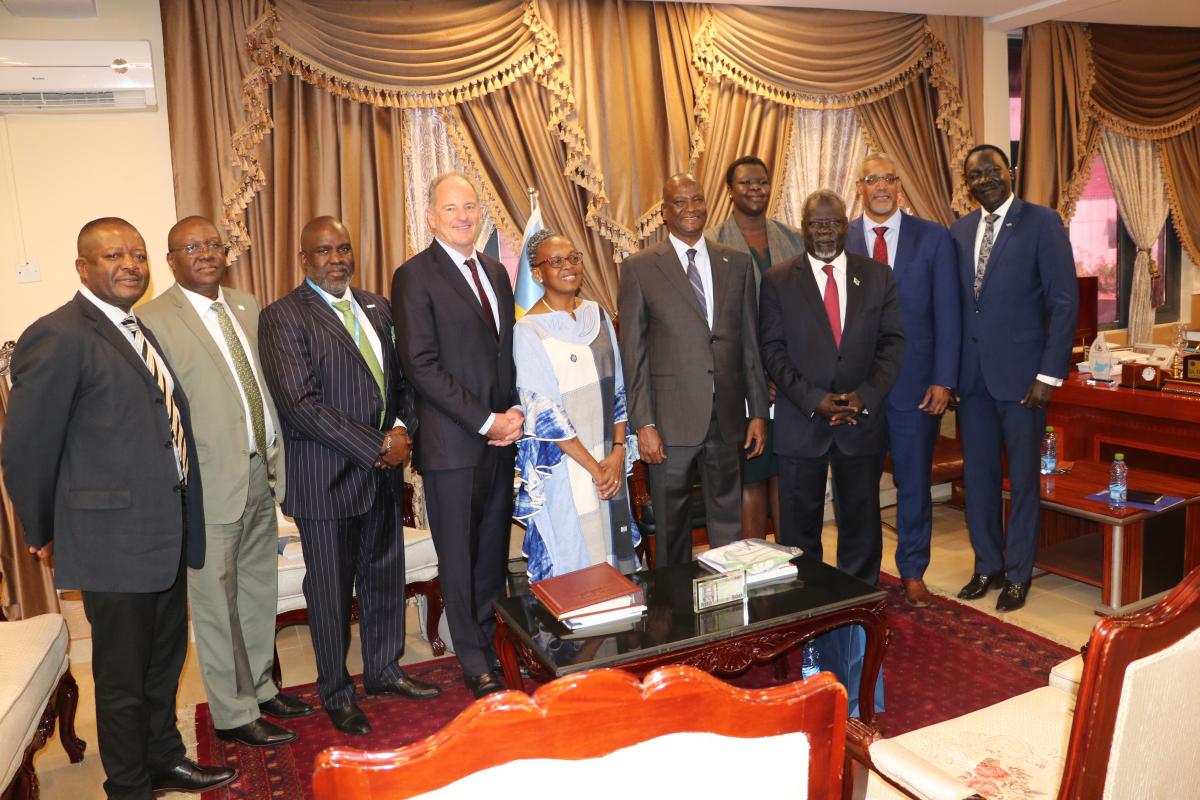 Dr Moeti and the entourage posing for a group photo after her meeting with H.E. Mr. Taban Deng Gai, First Vice President of South Sudan in his office