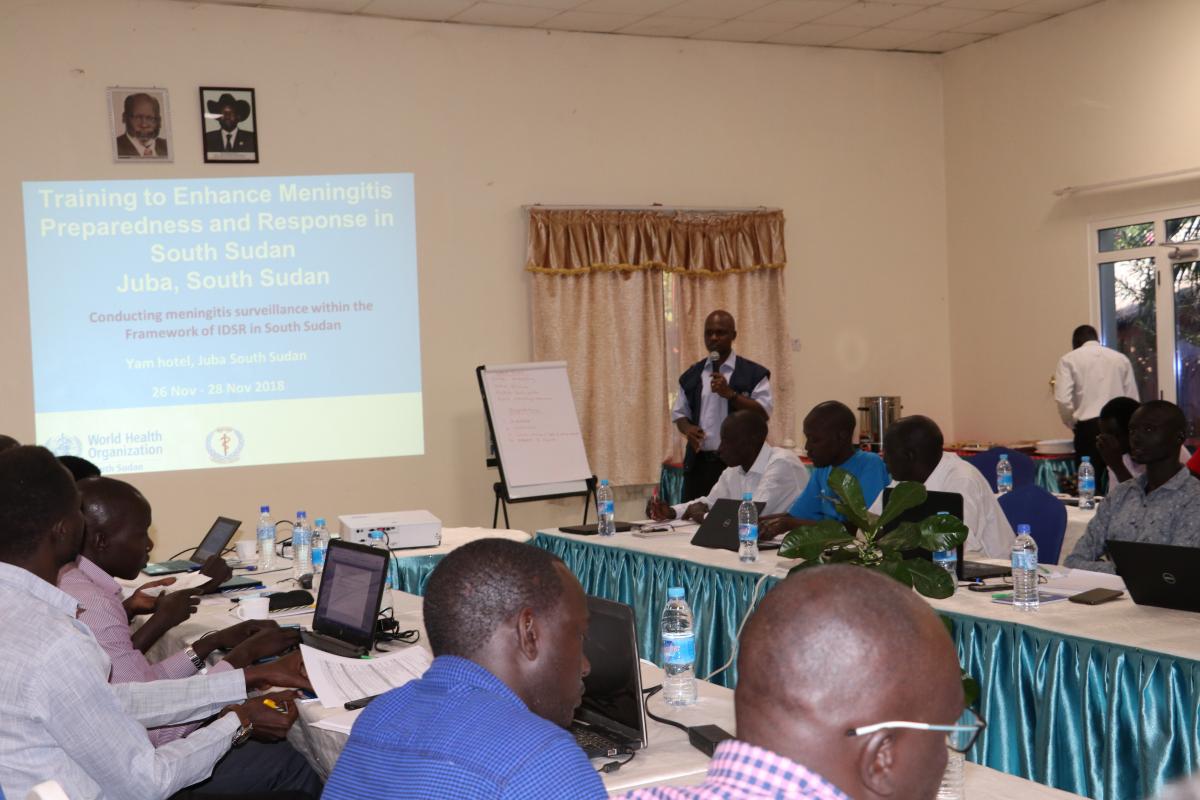 Dr Wamala making a presentation on meningitis surveillance