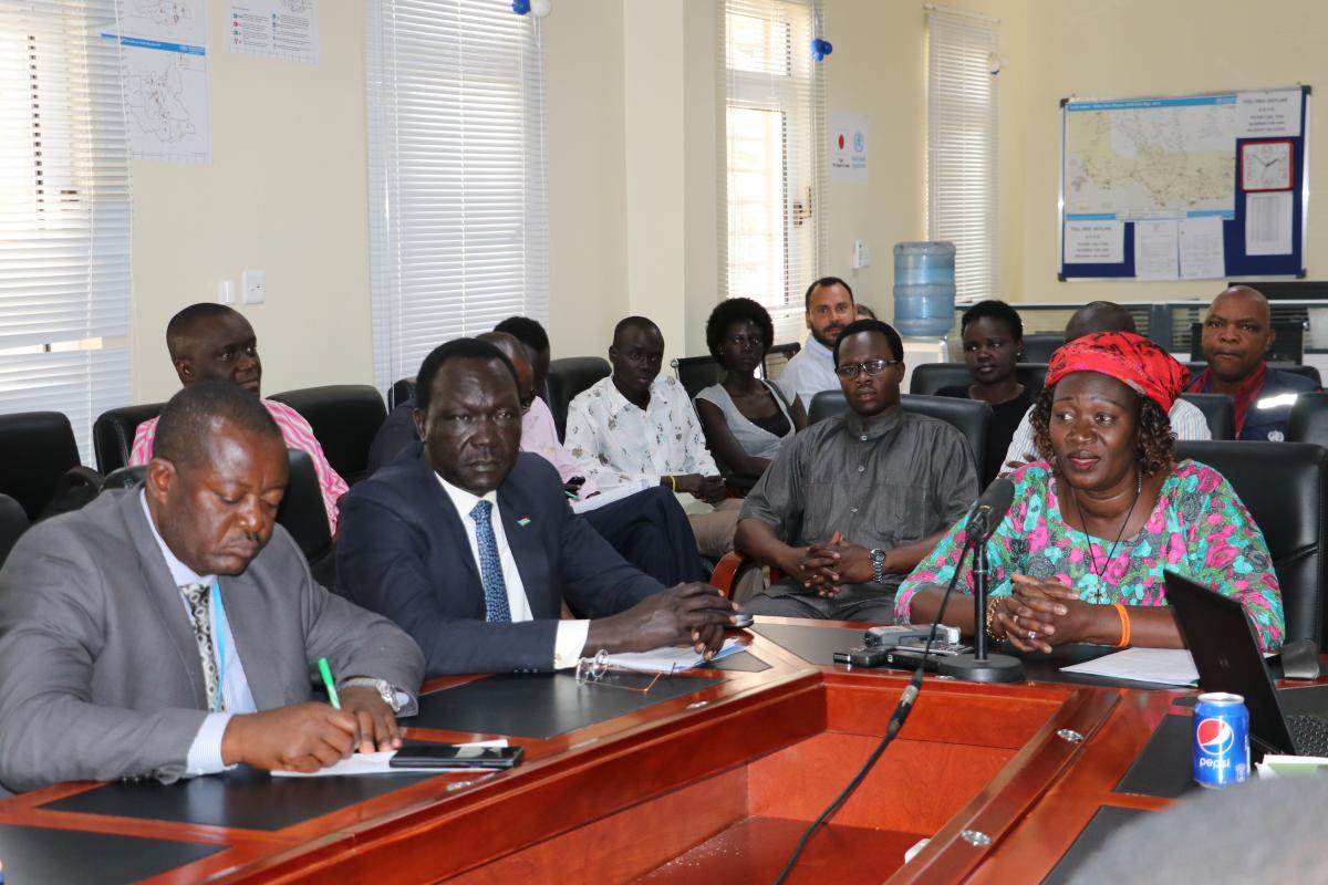 Hon. Ms Awut Deng Acuil addressing members of the press during the declaration of YF outbreak in Sakure