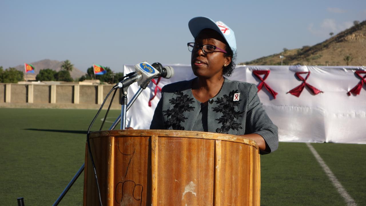 WHO Representative for Eritrea, Dr Josephine Namboze making a speech 