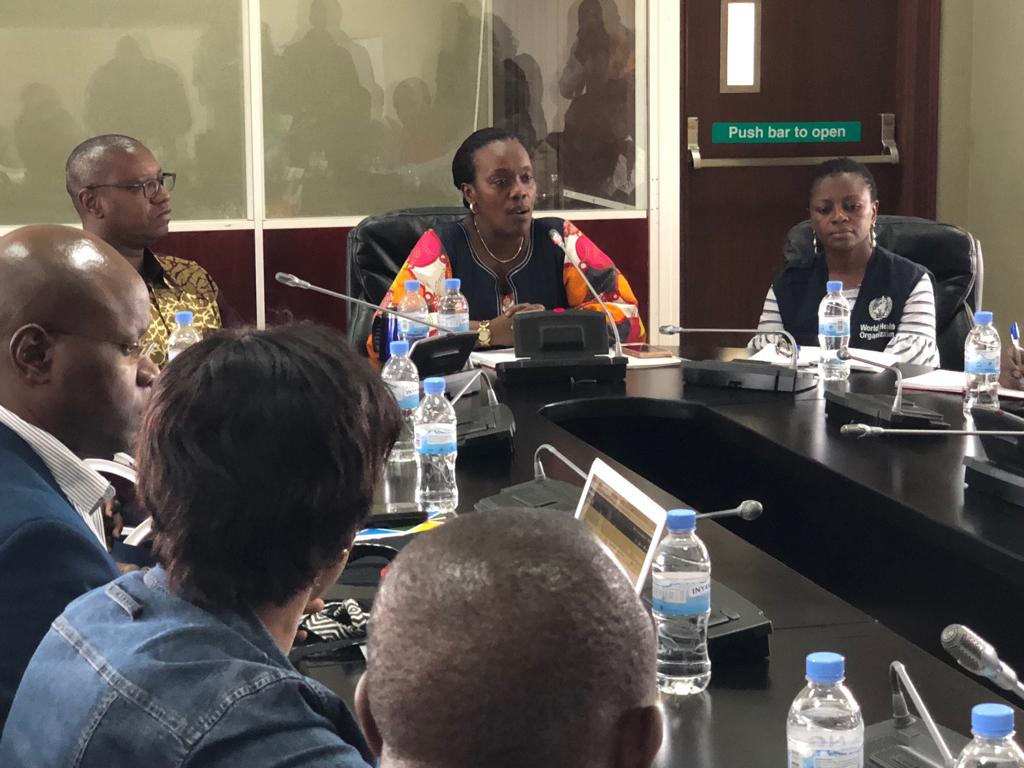 Press Conference: Minister of Health, Dr Diane Gashumba(middle) with Minister of State(Dr Patrick Ndimubanzi) and WHO Office in Charge(Dr Juliet Bataringaya)