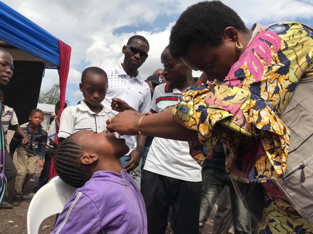 A child receives the vaccine on May 27, 2019