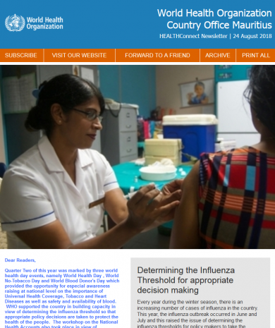 WHO Mauritius e-Newsletter 24 August 2018 : Determining the Influenza Threshold