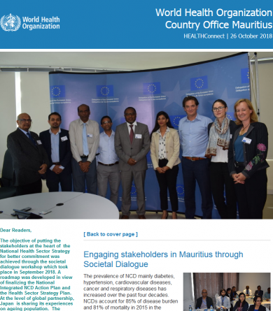 WHO Mauritius e-Newsletter 26 October 2018:  Engaging stakeholders through societal dialogue