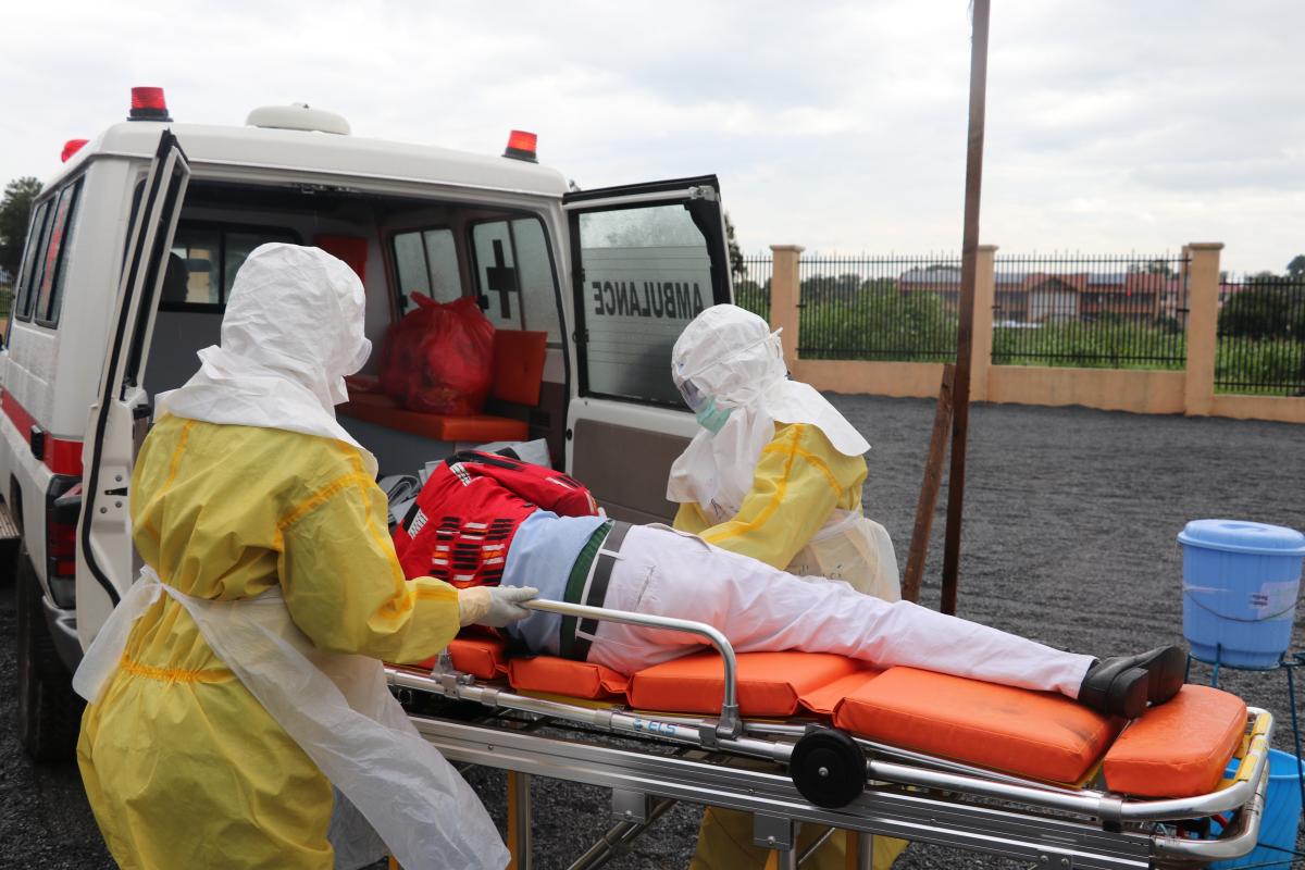 During the SIMEX - health workers evaucate suspected Ebola patient at Juba International Airport