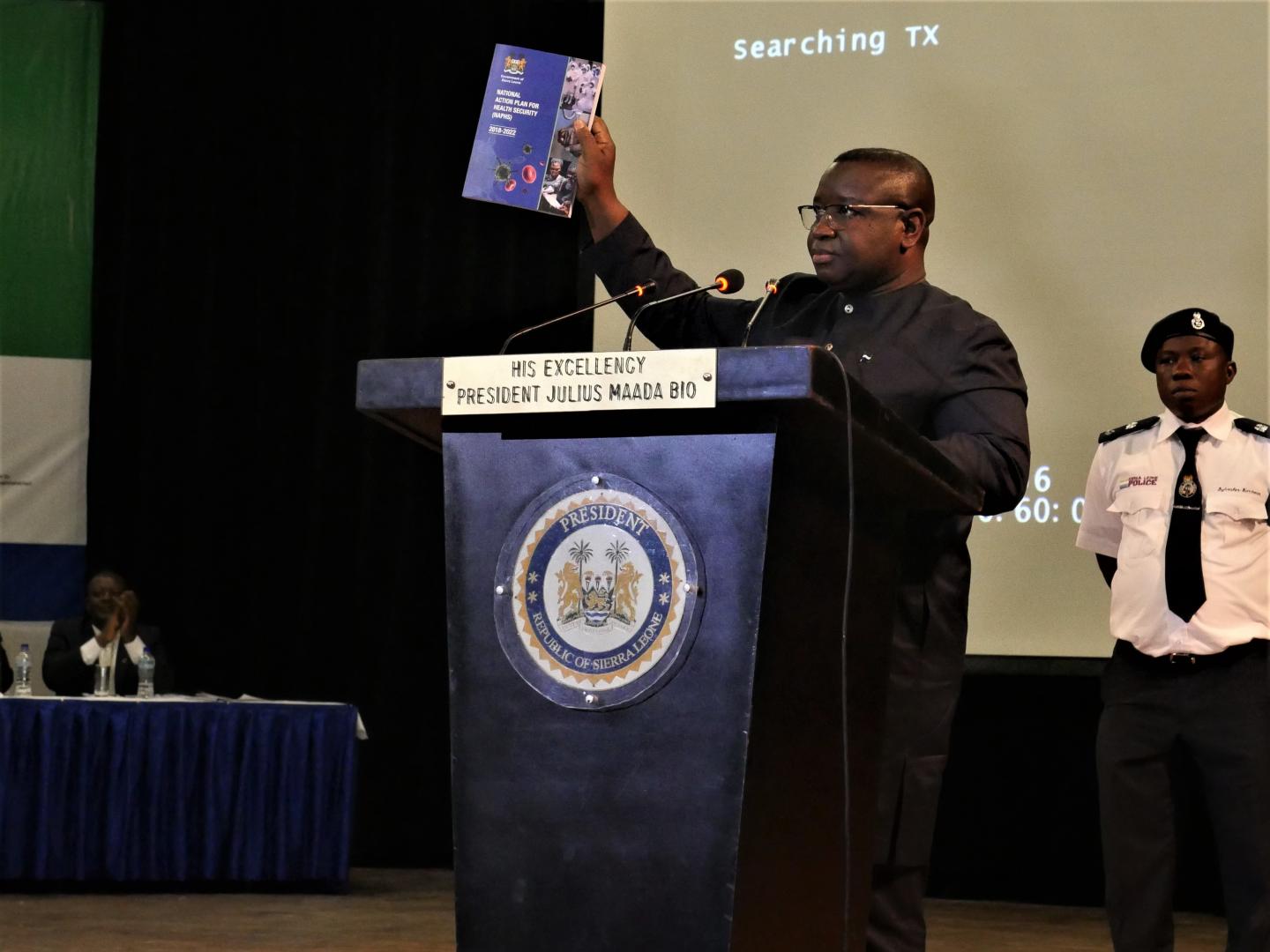 The President of Sierra Leone, H.E Julius Maada Bio launching the NAPHS