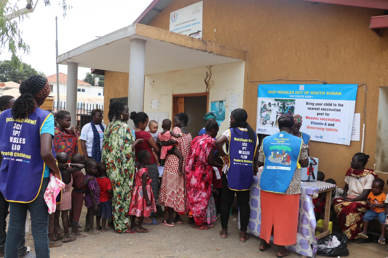 Mothers and babies aged between 0 and 5 years are lining up in Al Sabah Children Hospital  waiting for the measles vaccine, Vitamin A and deworming