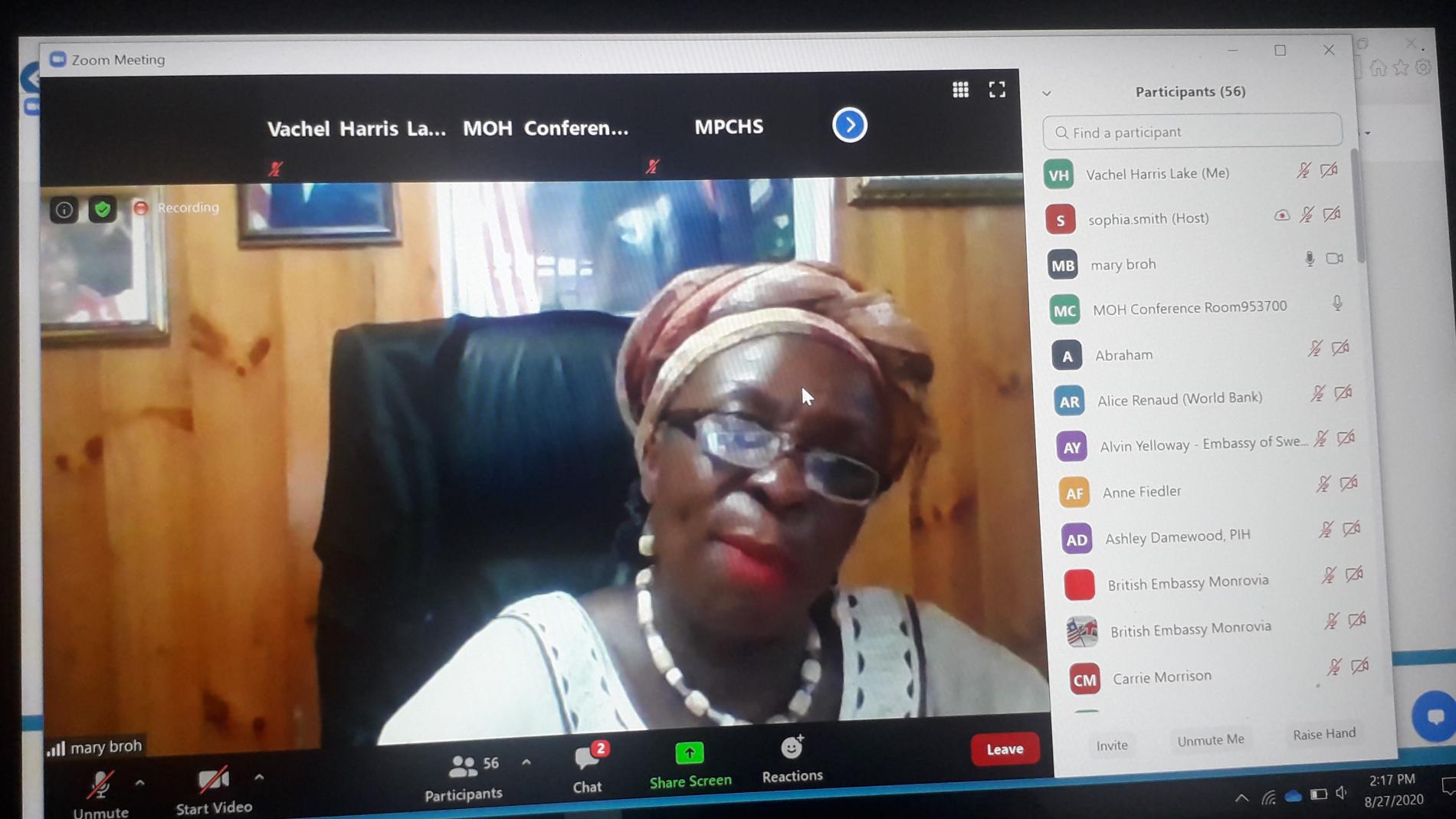 Madame Mary Broh, National COVID-19 Response Coordinator