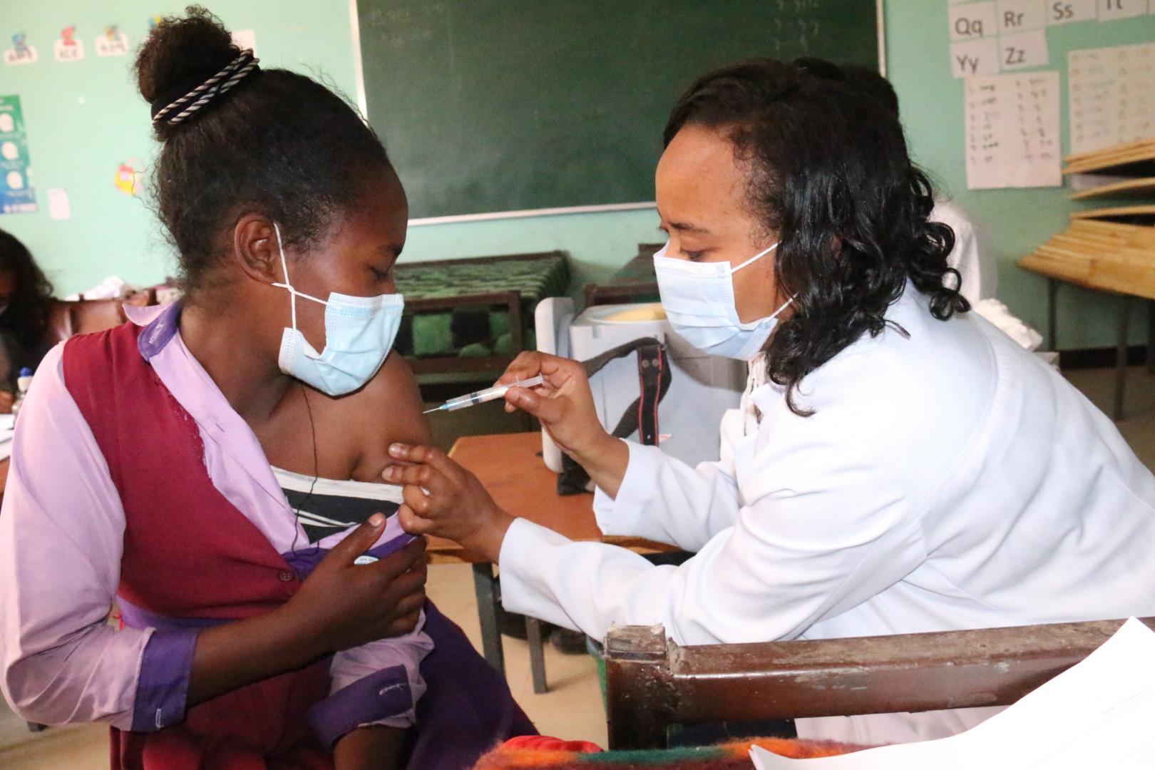 A 14-year old girl in Addis Ababa getting the HPV vaccine during the HPV vaccine in January 2021