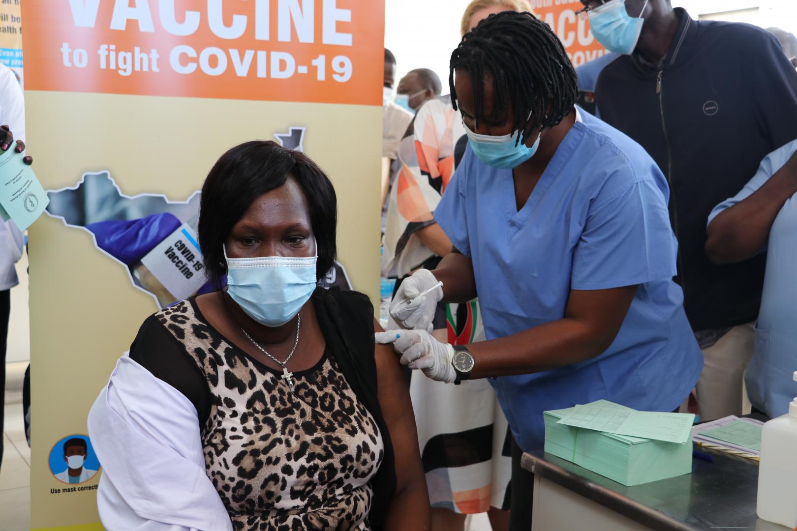 The first person in the country to be vaccinated against the virus was the Hon. Minister of Health Elizabeth Achuei