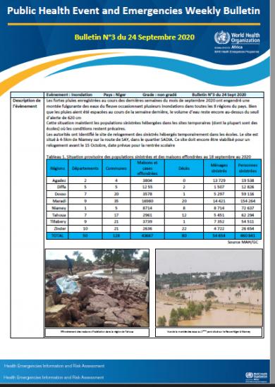 Niger : Bulletin des inondations du 24 septembre 2020 : Public Health Event and Emergencies Weekly Bulletin
