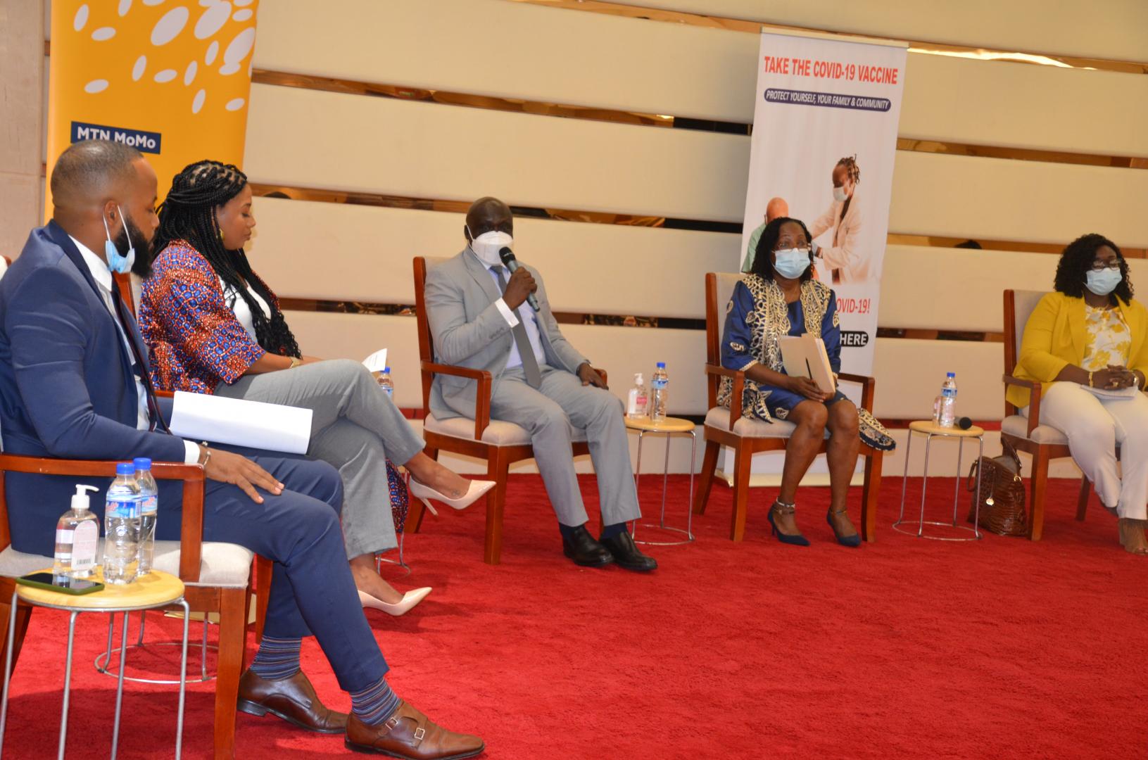 Dr. Clement, WR Liberia speaking during the COVID-19 Vaccine Q&A panel discussion in Monrovia