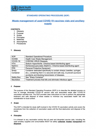 FAQ on COVID-19 Vaccine Disposal