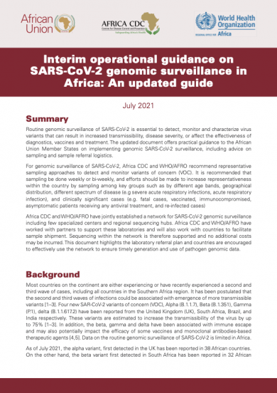 Interim operational guidance on SARS-CoV-2 genomic surveillance in Africa: An updated guide