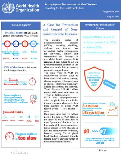 Acting Against Non-communicable Diseases in South Africa: Investing for the Healthier Future