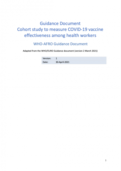 Guidance Document Cohort study to measure COVID-19 vaccine effectiveness among health workers