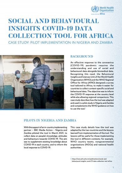 Social and behavioural insights COVID-19 data collection tool for Africa - Case study: Pilot implementation in Nigeria and Zambia