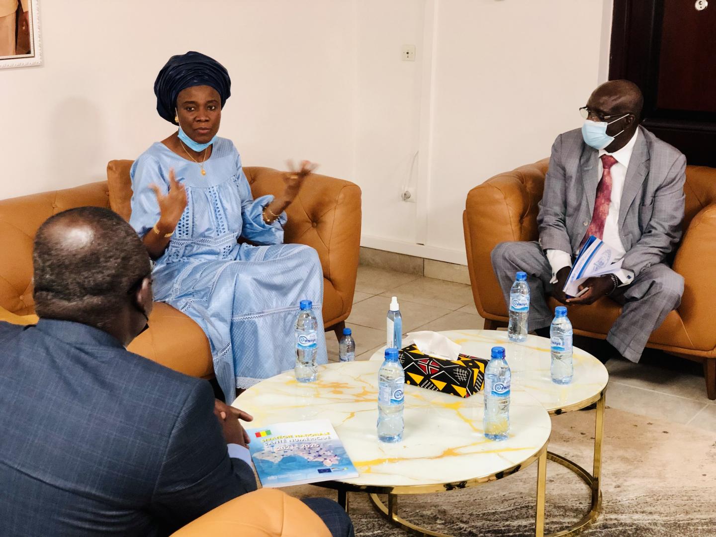 Mme la Ministre lors des échanges avec le Représentant de l’OMS en Guinée ( à droite)