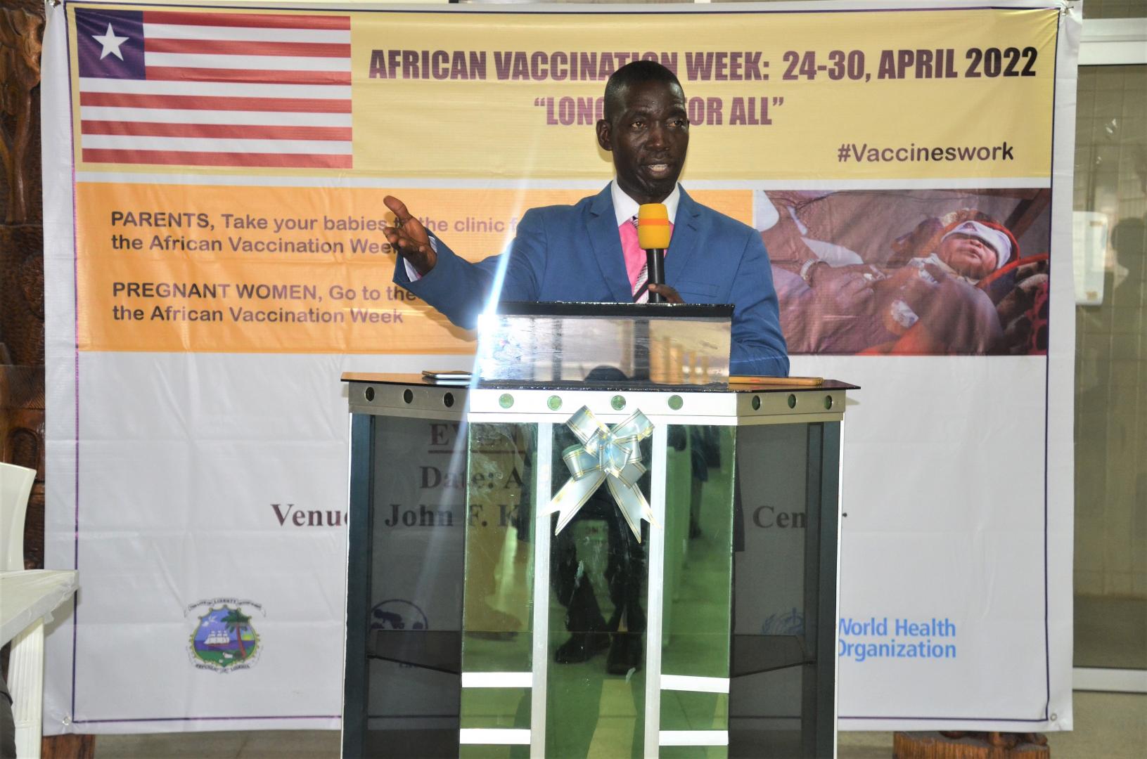 Dr Jerry Brown- Chief Executive Officer JFK Medical centre- Guest of honour- speaking during the launch of the African Vaccination Week 2022