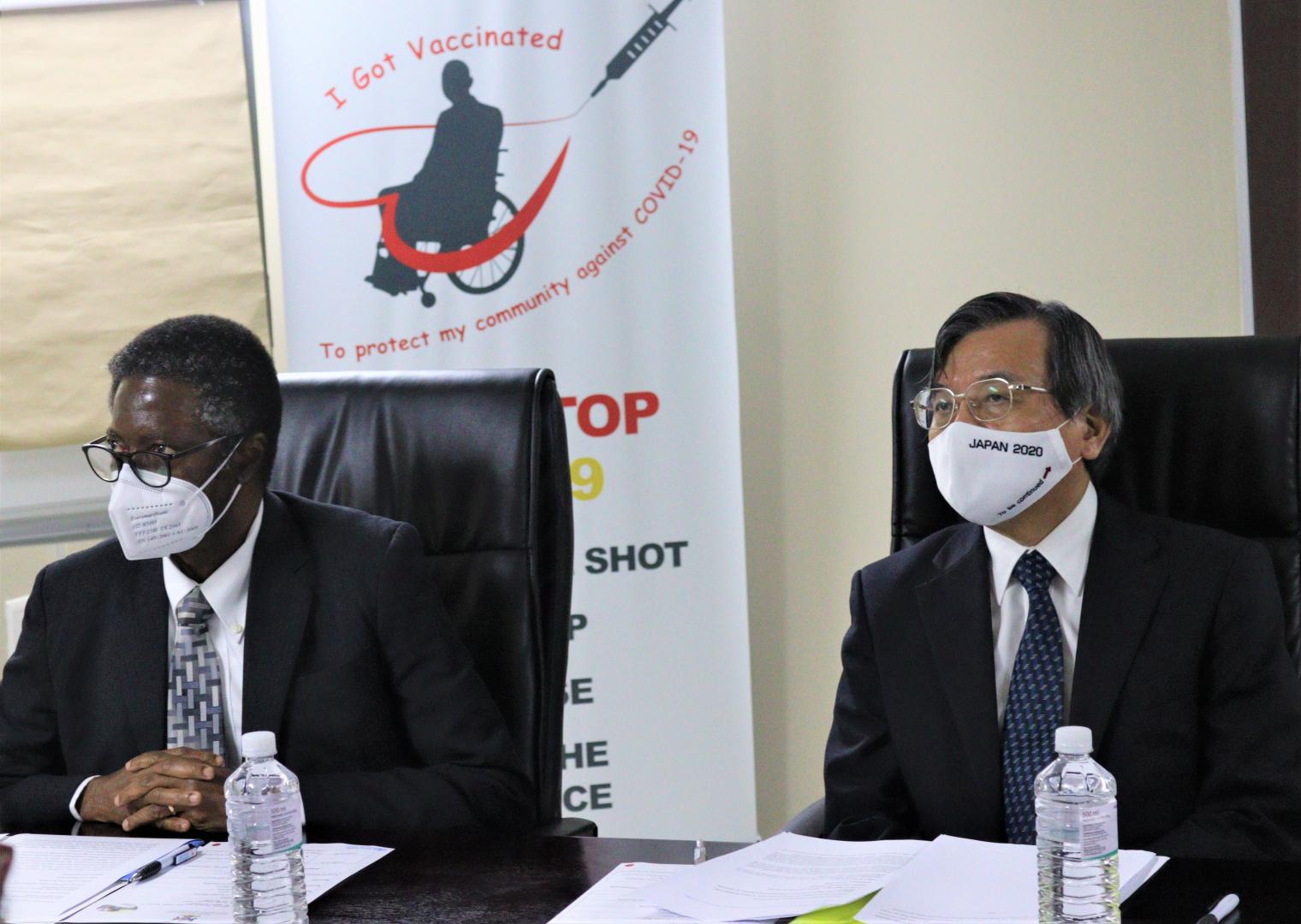 Dr Charles Sagoe-Moses, WHO Representative and HE Mr  HARADA Hideaki, the Ambassador of Japan to Namibia in the Erongo at the Governor's Office. 