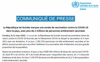 COMMUNIQUE DE PRESS (1er anniversaire vaccination COVID-19 Guinée)