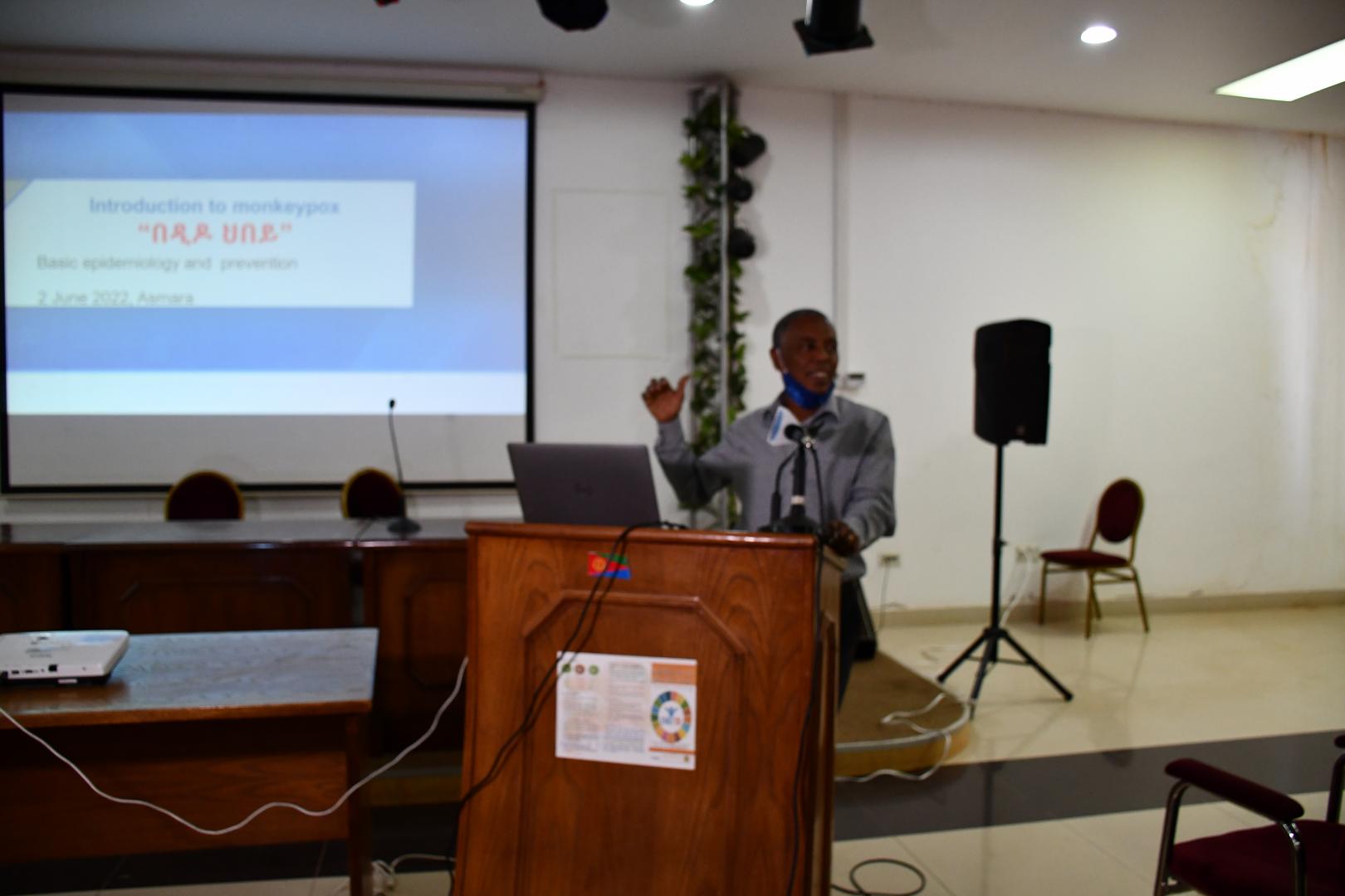 Dr Araia Berhane, Director of the Communicable Disease Control, MOH making a presentation