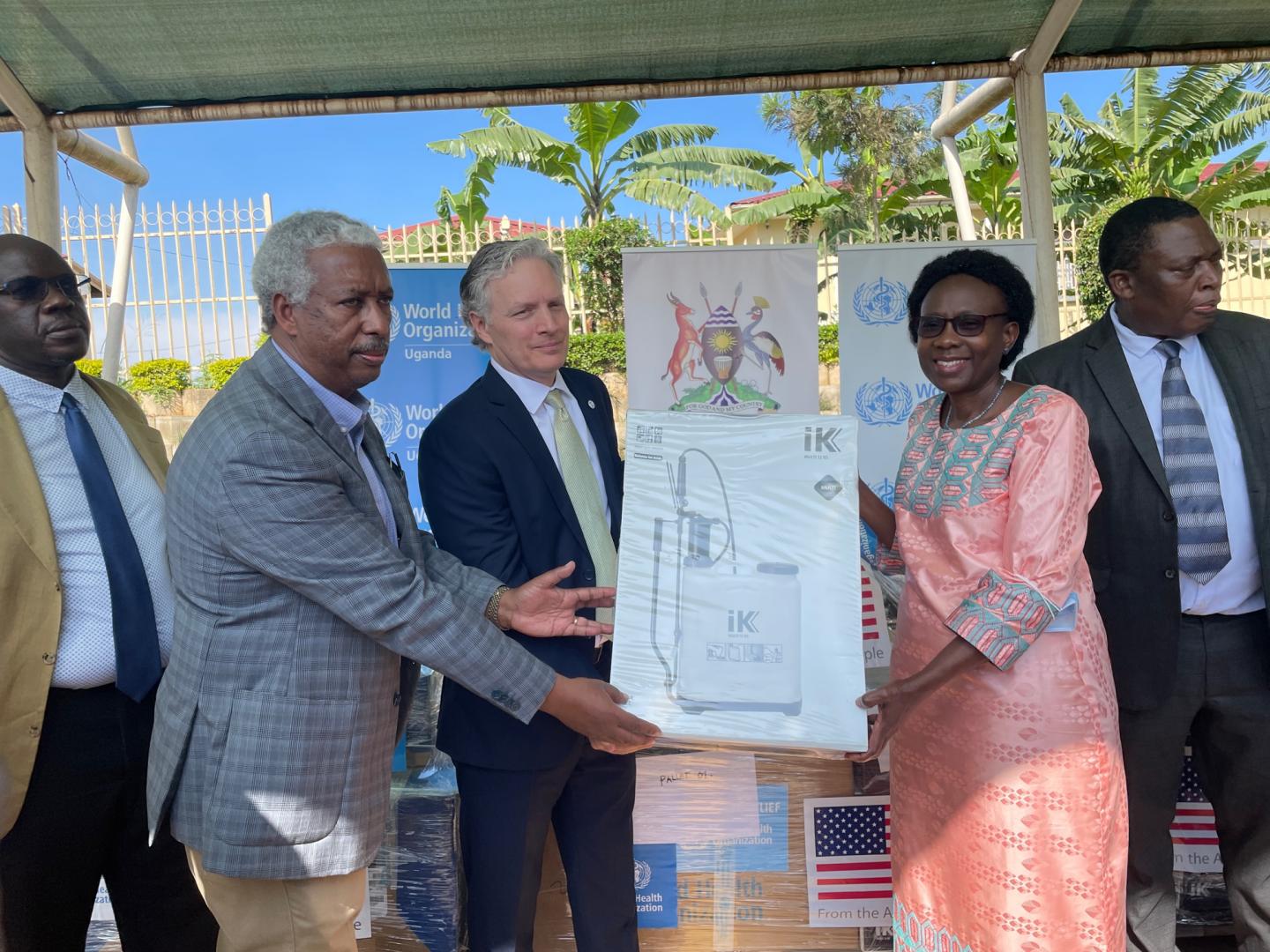 Handover of Ebola Kits from USAID through WHO to the Ministry of Health for the protection of Health Workers when caring for Ebola patients in Uganda