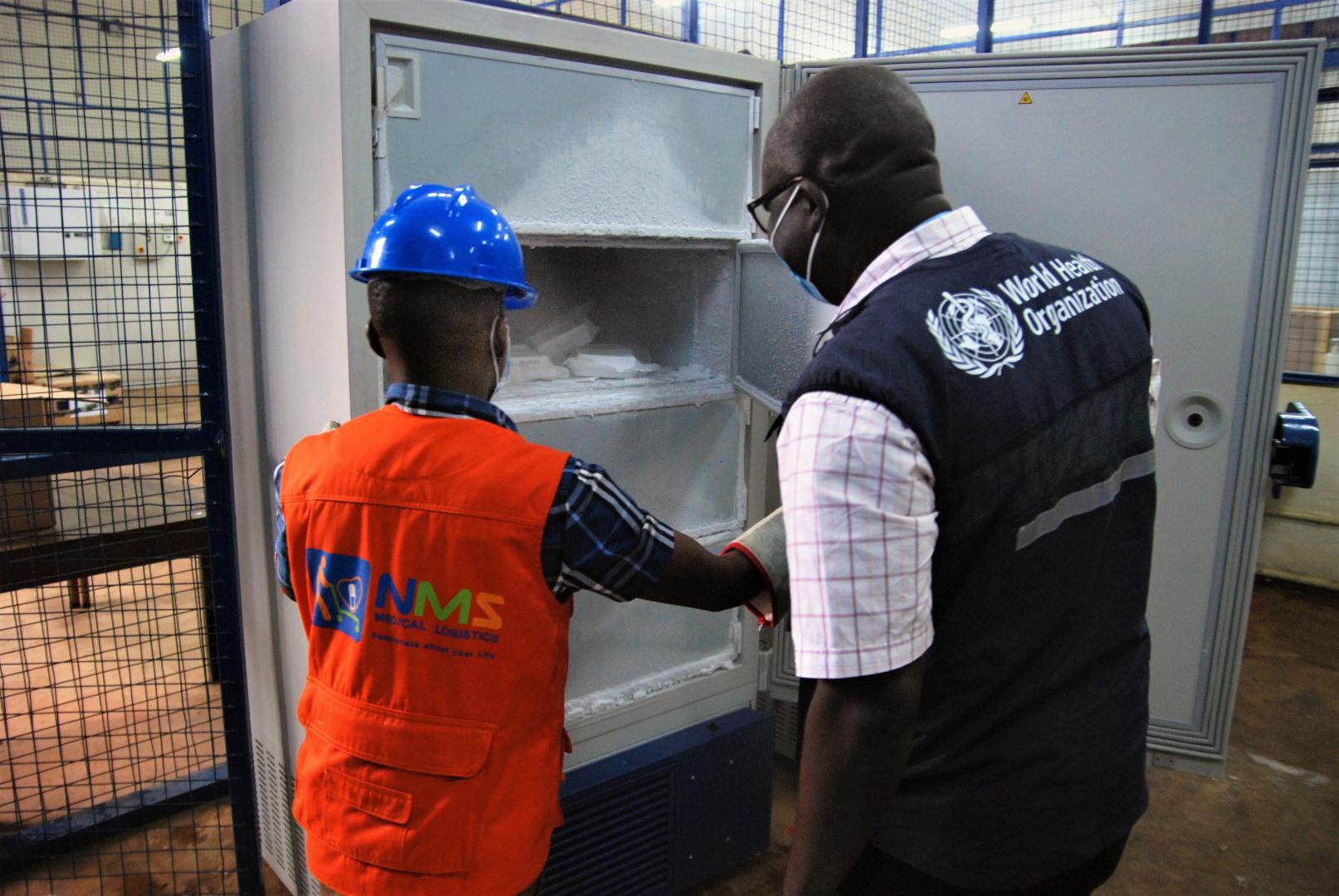 First Doses of the Ebola Vaccine Trial being stocked at the National Medical Store in Kampala, Uganda