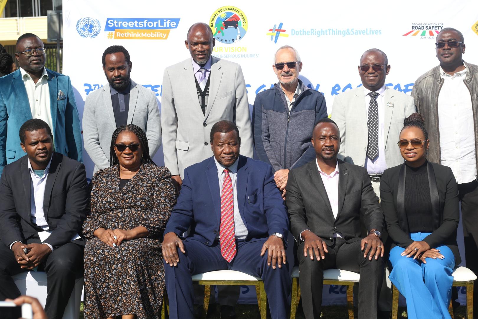 Minister of Works and Transport, Honorable John Mutorua, with leaders in the road safety sector, launching the 7th UN Global Road Safety Week