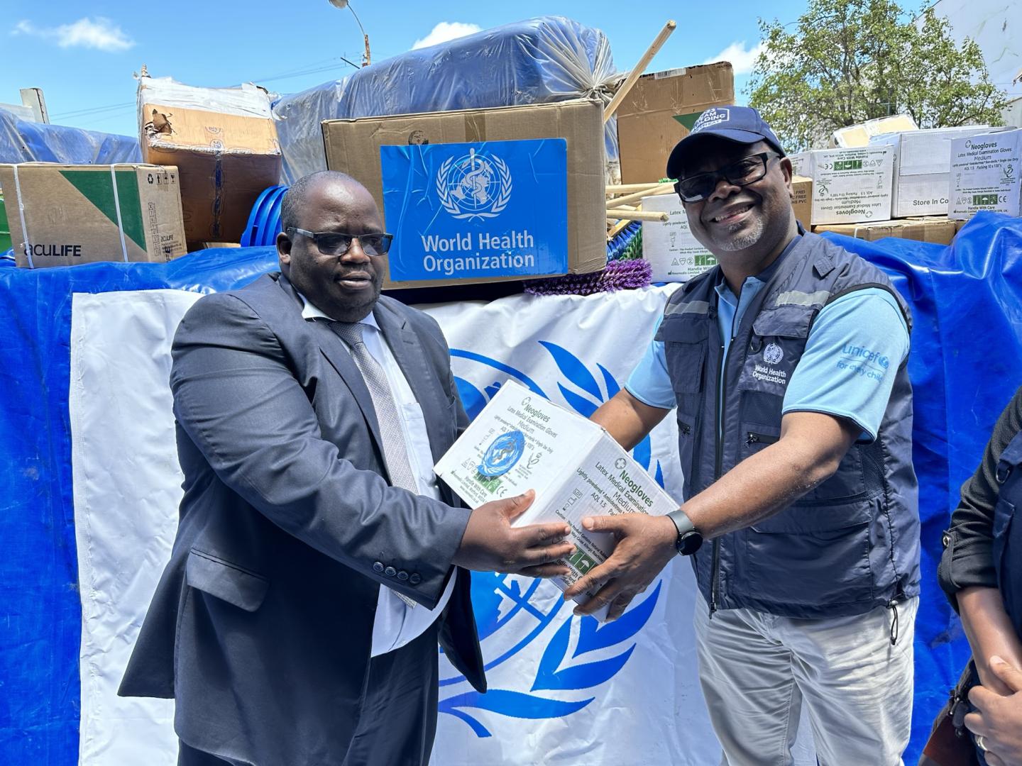 Professor Dangou affirmed handing over cholera commodities to Dr. Mukuzunga, Provincial Medical Director of Manicaland Province