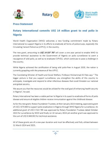 Press Statement_Rotary International commits US$ 14 million grant to end polio in Nigeria_Page_1