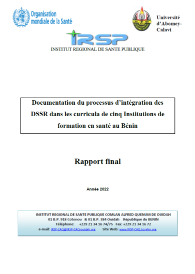 Documentation du processus d’intégration des DSSR dans les curricula de cinq Institutions de formation en santé au Bénin