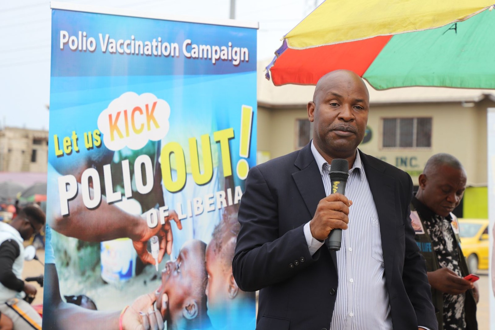  WHO Liberia  Expanded Program on Immunization Officer addresses the audience during the launch of the nationwide polio vaccination campaign in Liberia