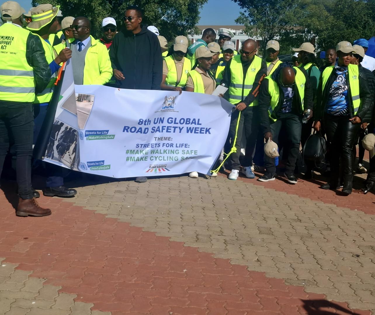 Assistant minister of Transport and Infrastructure, Hon. Keoagile Atamelang leading the walk