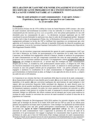 Yaoundé Declaration on PHC and Institutionnalisation of health community